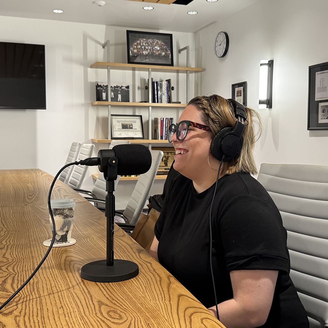  Molly Mattison records a podcast